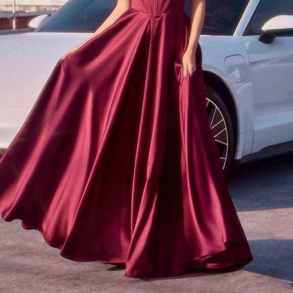 NEW FORMAL A-LINE SOFT SATIN DRESS W/ SPAGHETTI STRAPS & LACE UP BACK CD 7481 - Picture 7 of 7